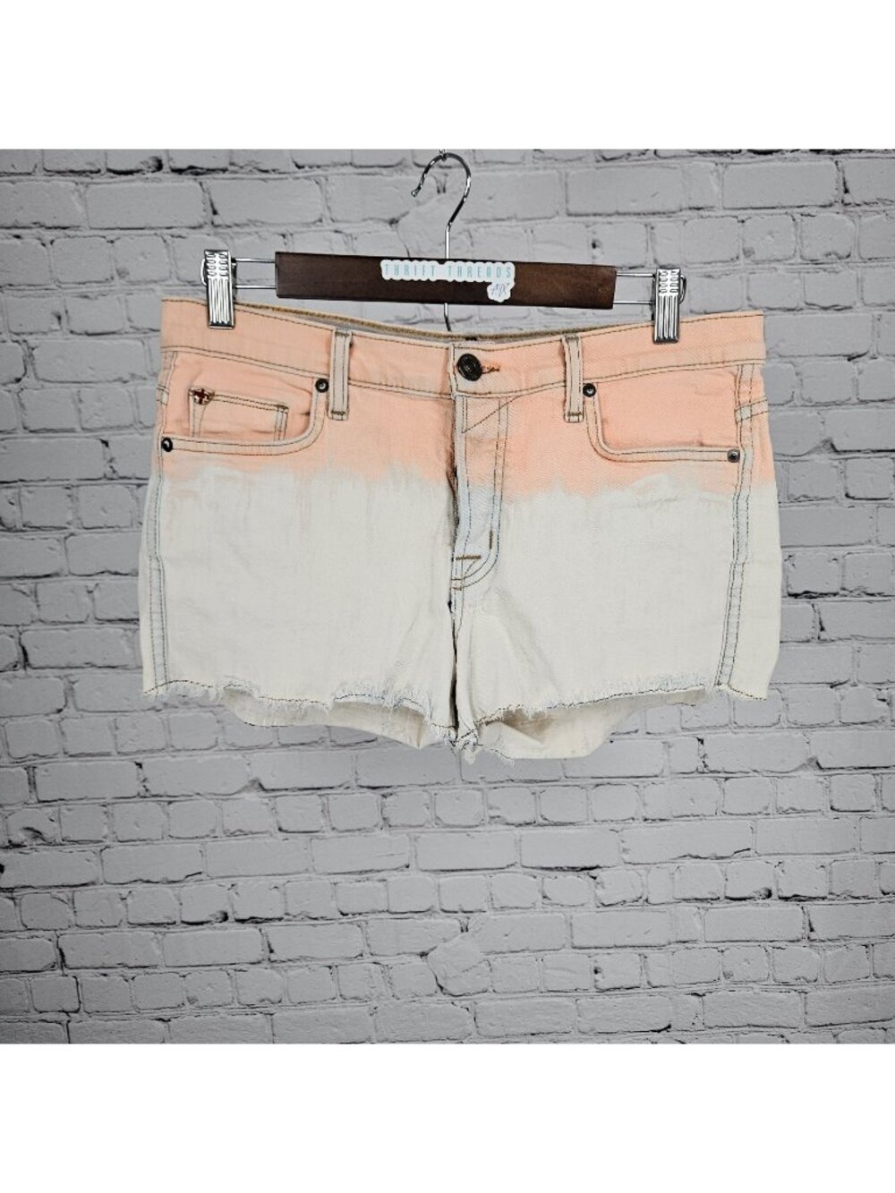 Hudson Orange Sun Moss Mid Rise Raw Hem Button Fly Denim Shorts USA 27 (30x2.5)